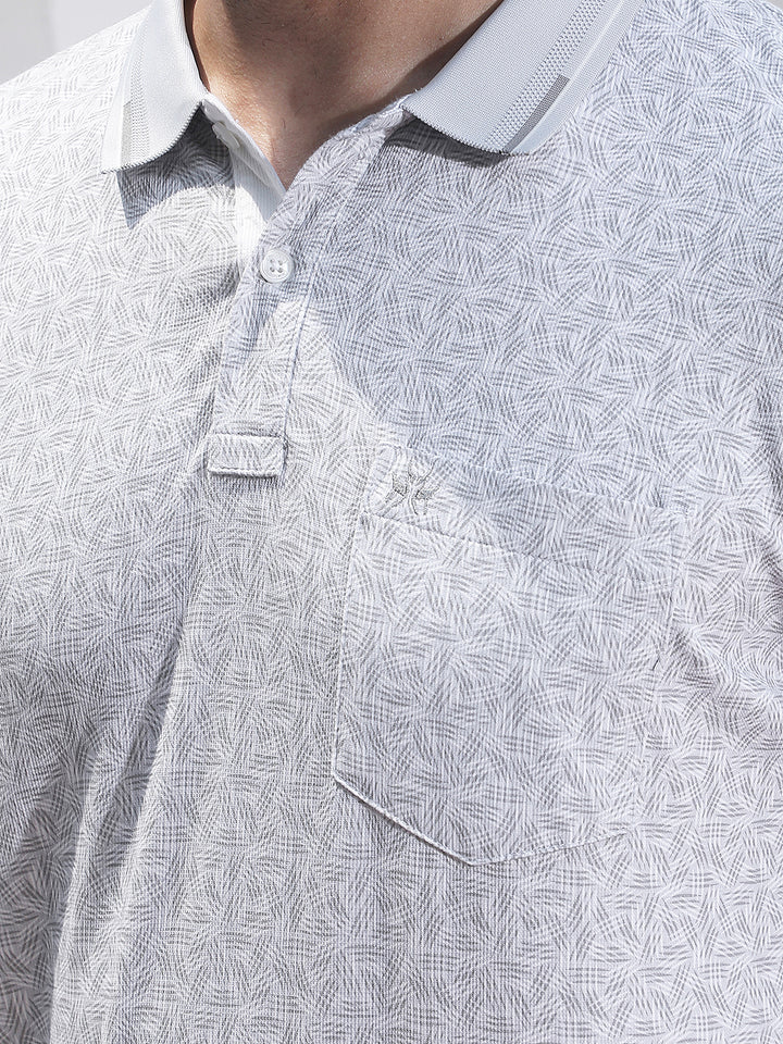 Grey Printed Polo Neck T-Shirt