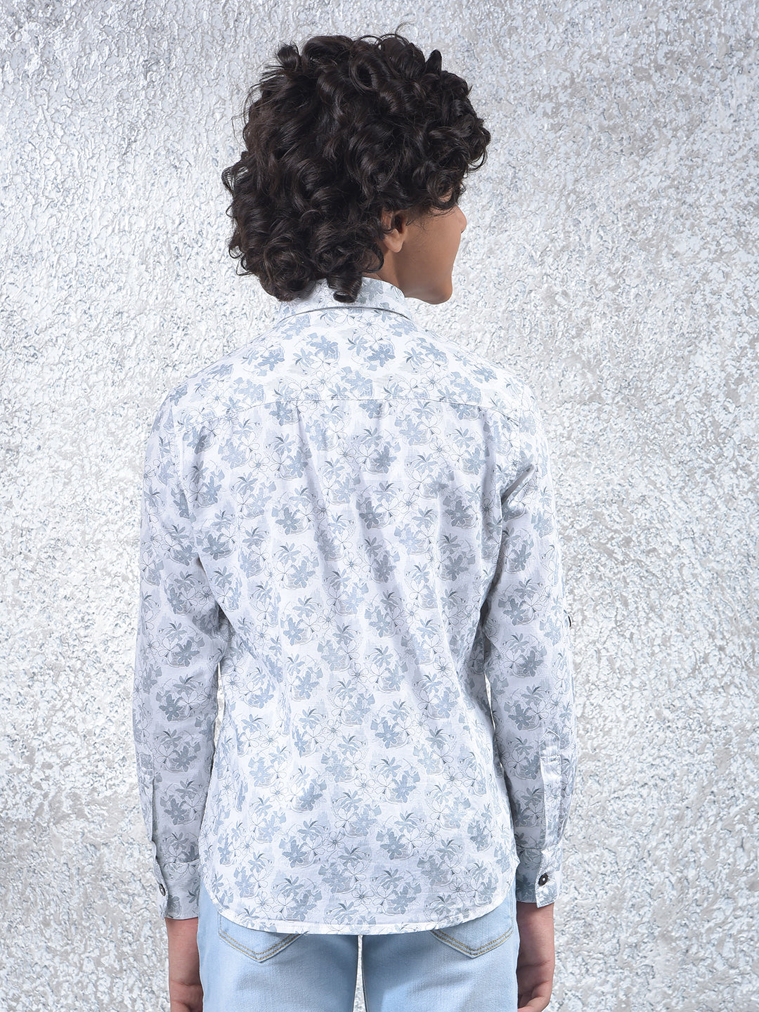 Grey Floral Print 100% Cotton Shirt-Boys Shirts-Crimsoune Club