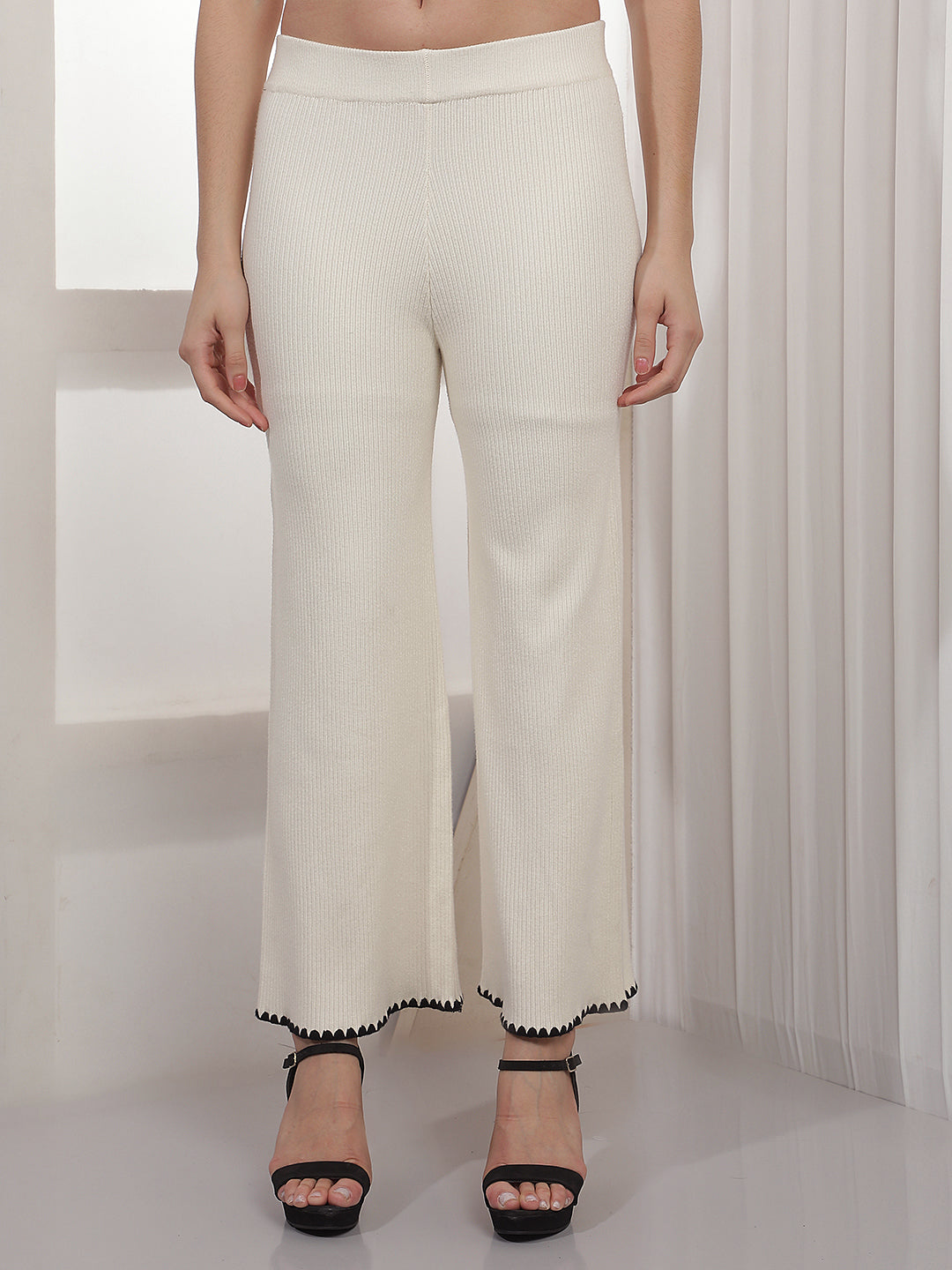 Off White Loose Fit Casual Knitted Trousers