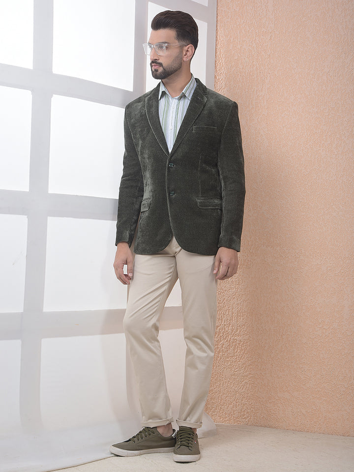 Green Notched Lapel Corduroy Blazer