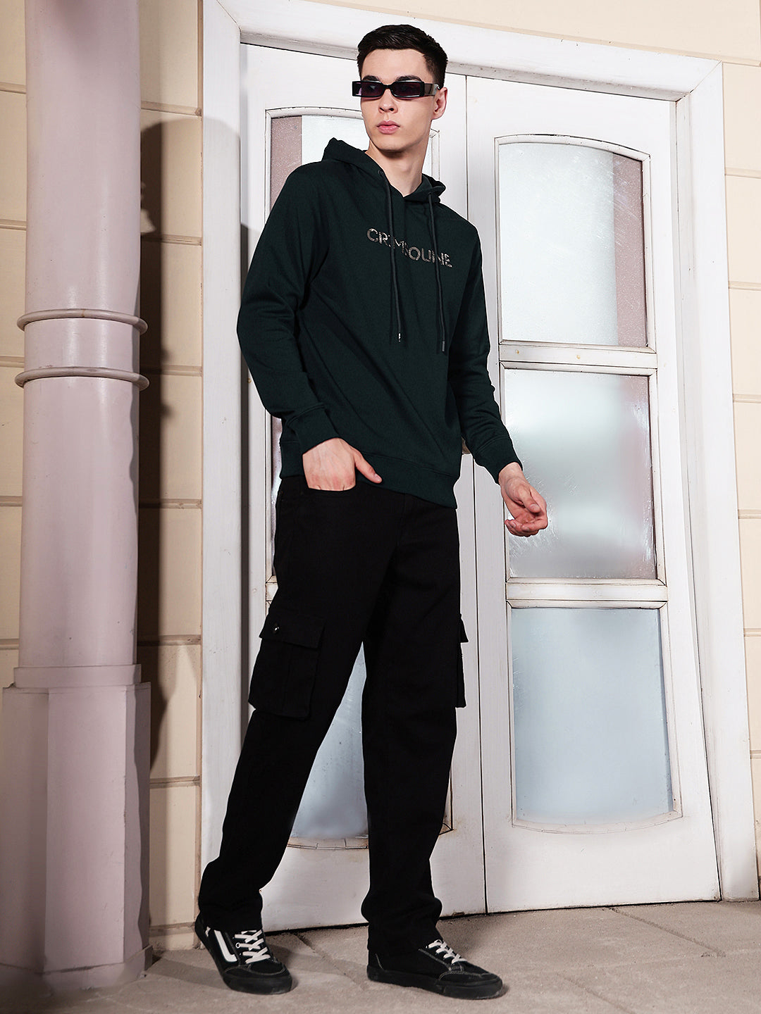 Green Typographic Printed Hooded Sweatshirt