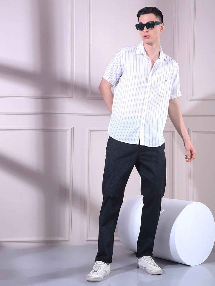 White Vertical Stripes Linen Shirt