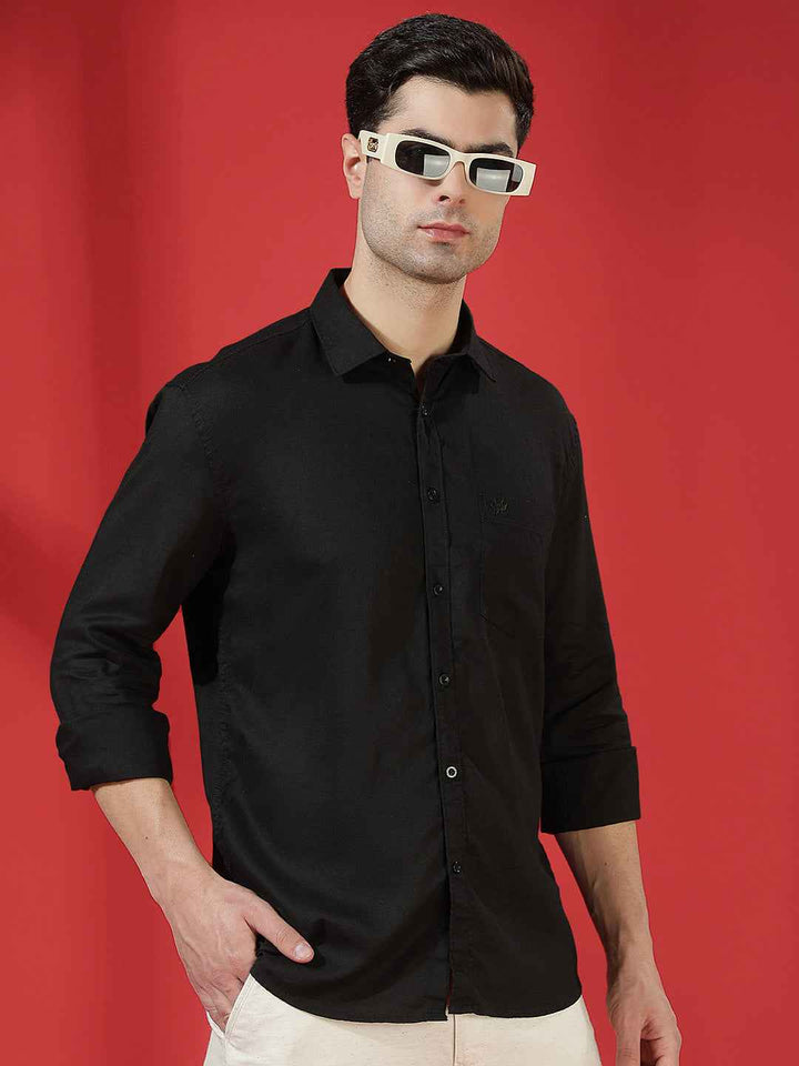 Black Lightweight Linen Summer Shirt
