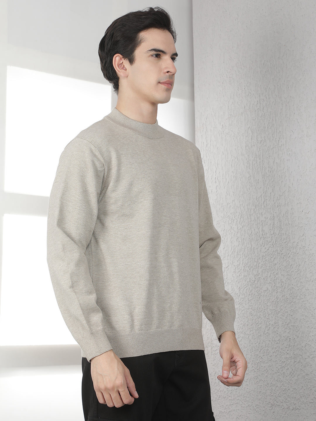 Beige High Neck Sweater