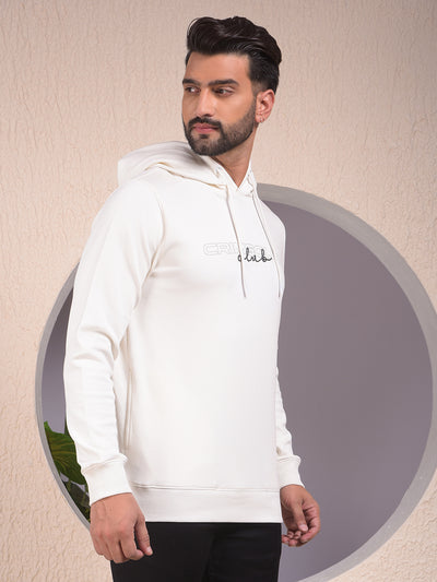 Off White Embroidered Hooded Neck Sweatshirt