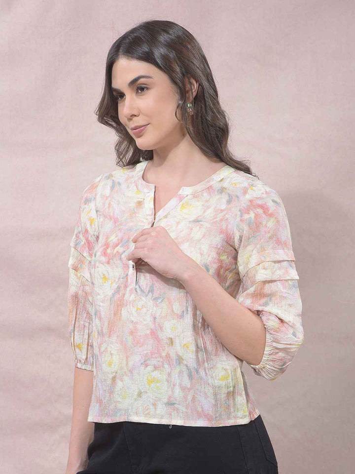Multicolor Floral Print V-Neck Top