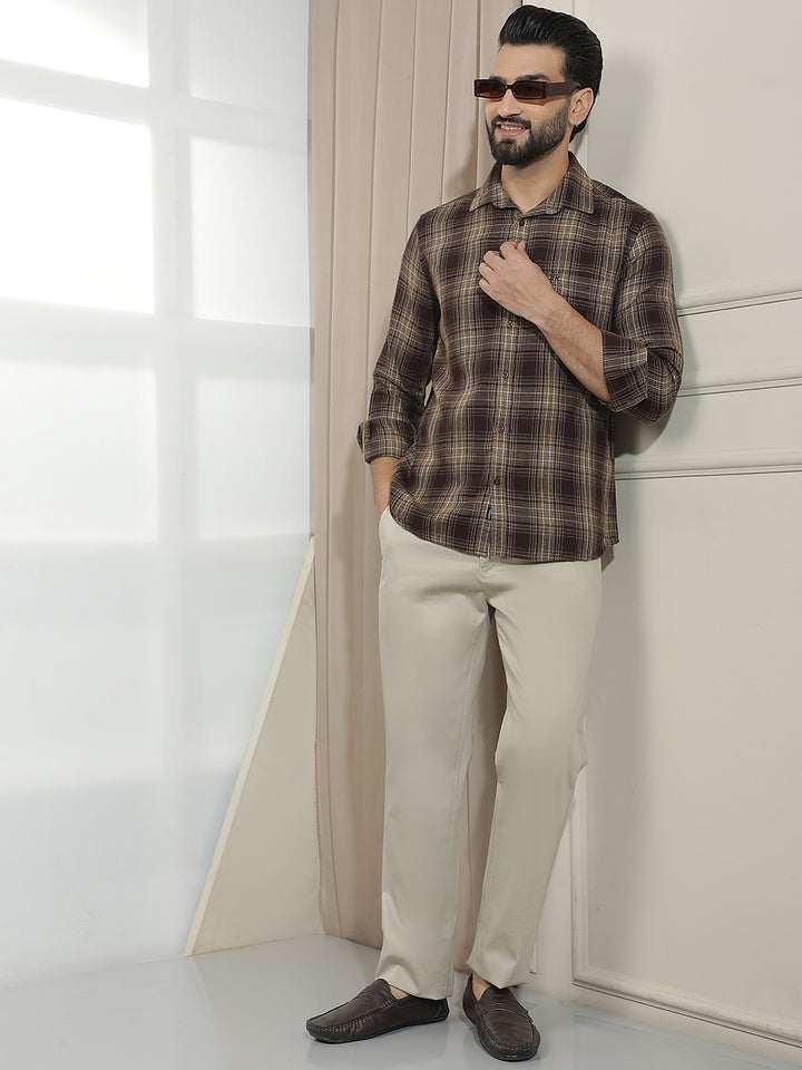 Khaki Dobby Straight Trousers