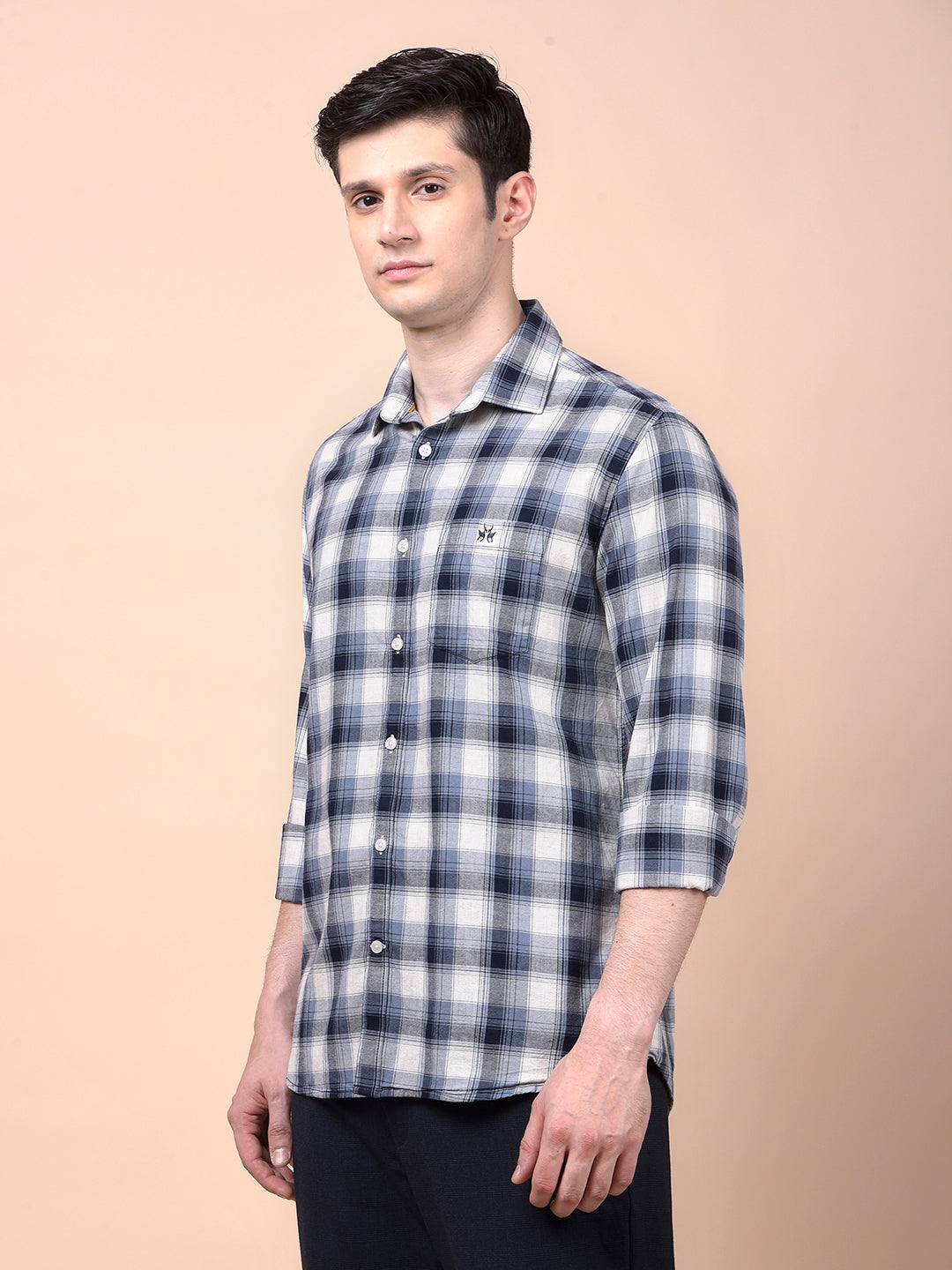 Navy Blue Checked 100% Cotton Shirt