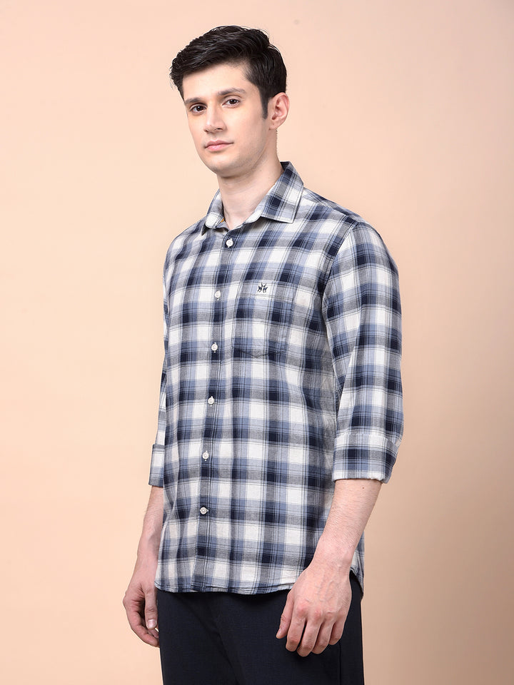 Navy Blue Checked 100% Cotton Shirt