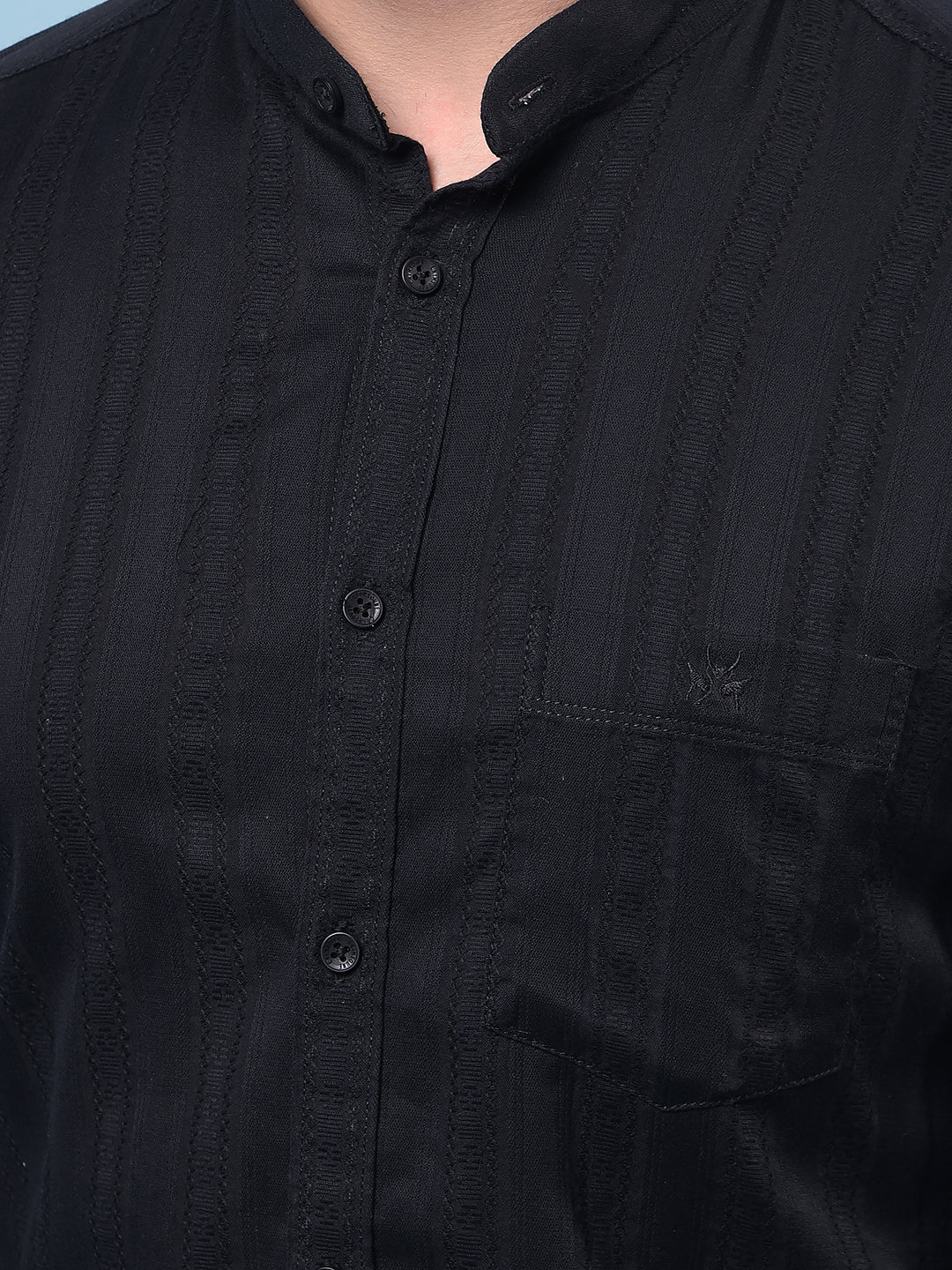 Black Embroidered 100% Cotton Shirt