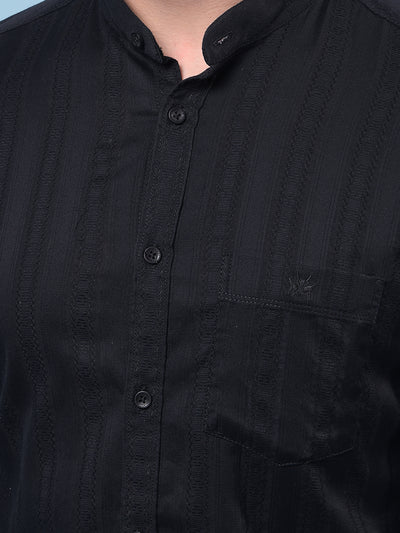 Black Embroidered 100% Cotton Shirt