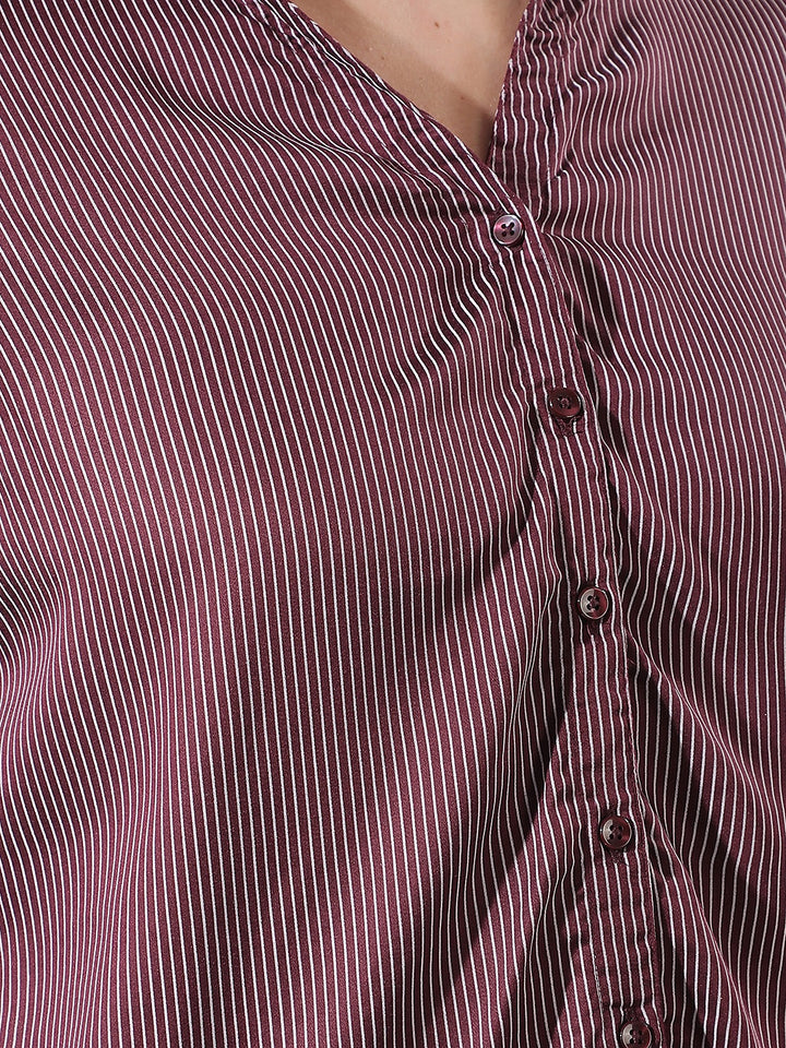 Maroon Vertical Striped Modal Shirt