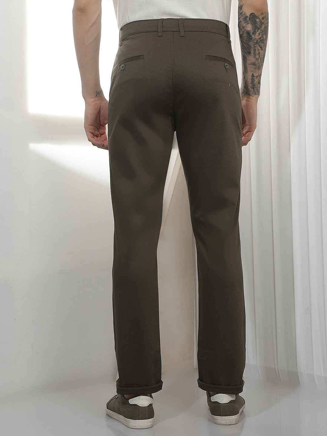 Olive Dobby Cotton Trousers