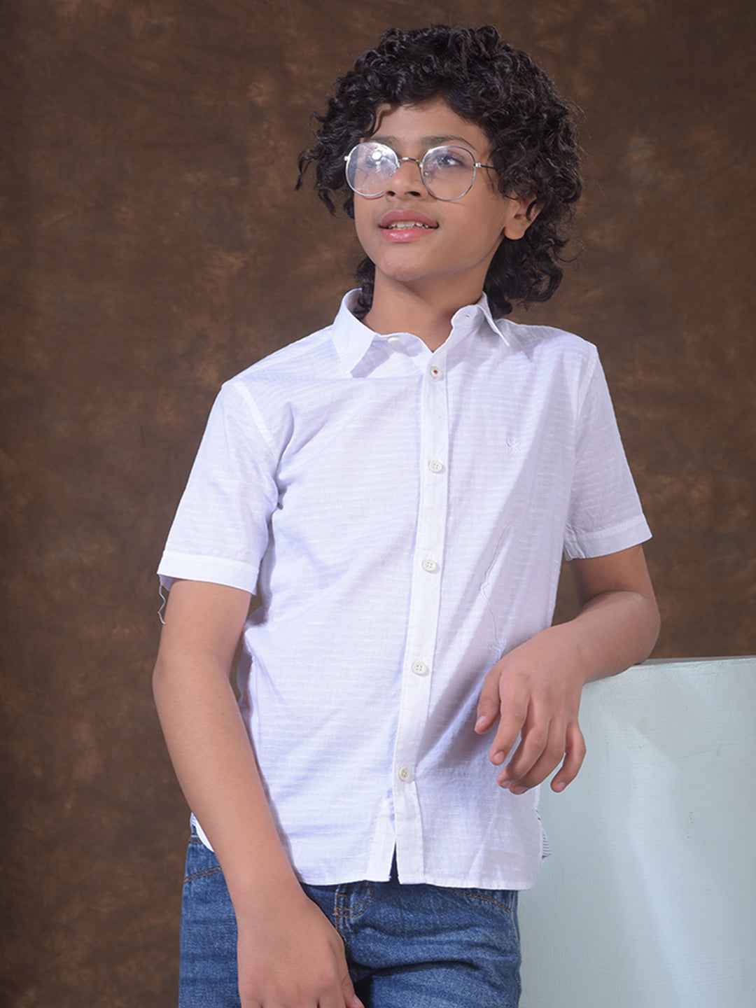 White Textured Casual Shirt