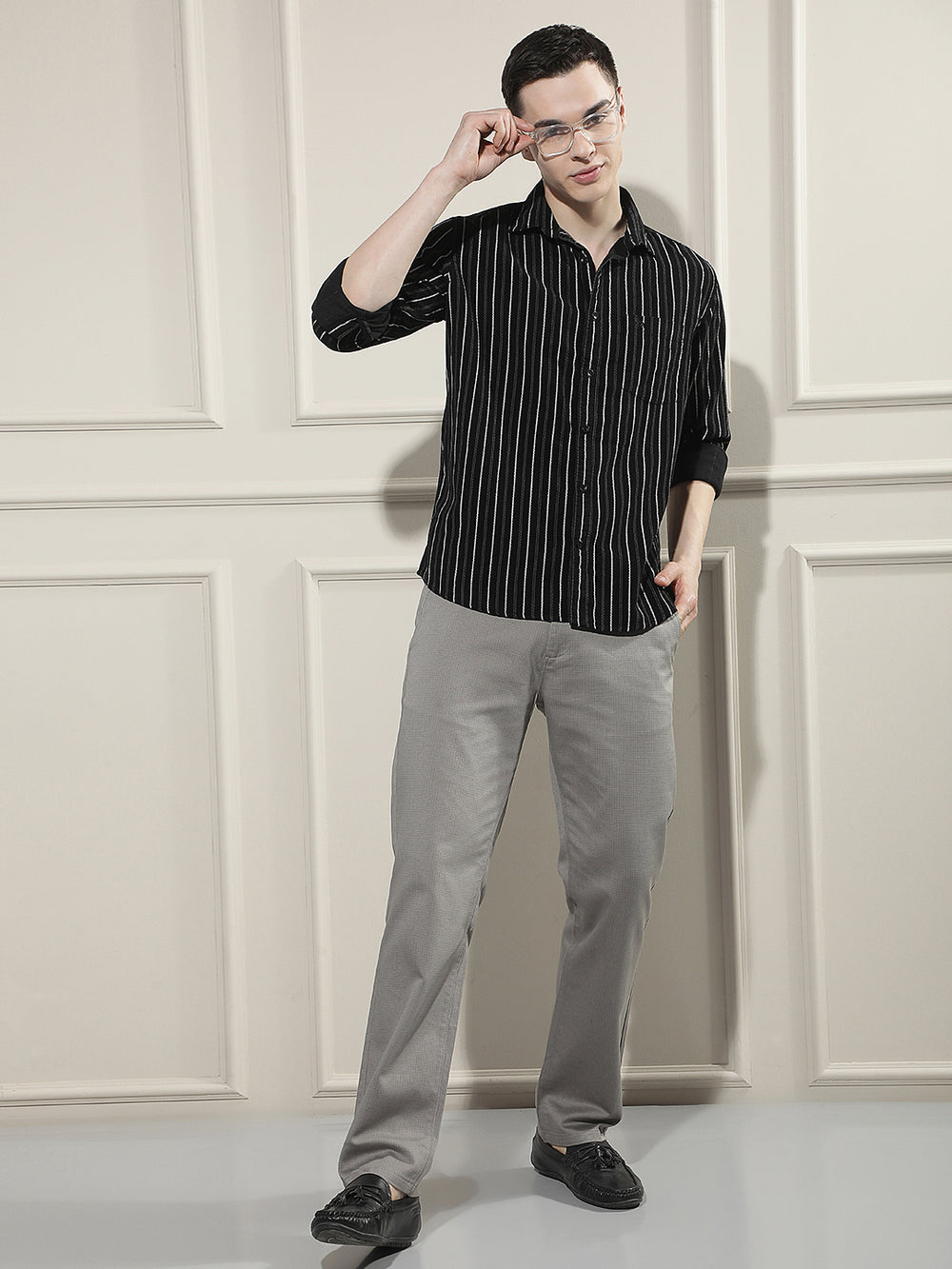 Black Vertical Stripes 100% Cotton Corduroy Shirt
