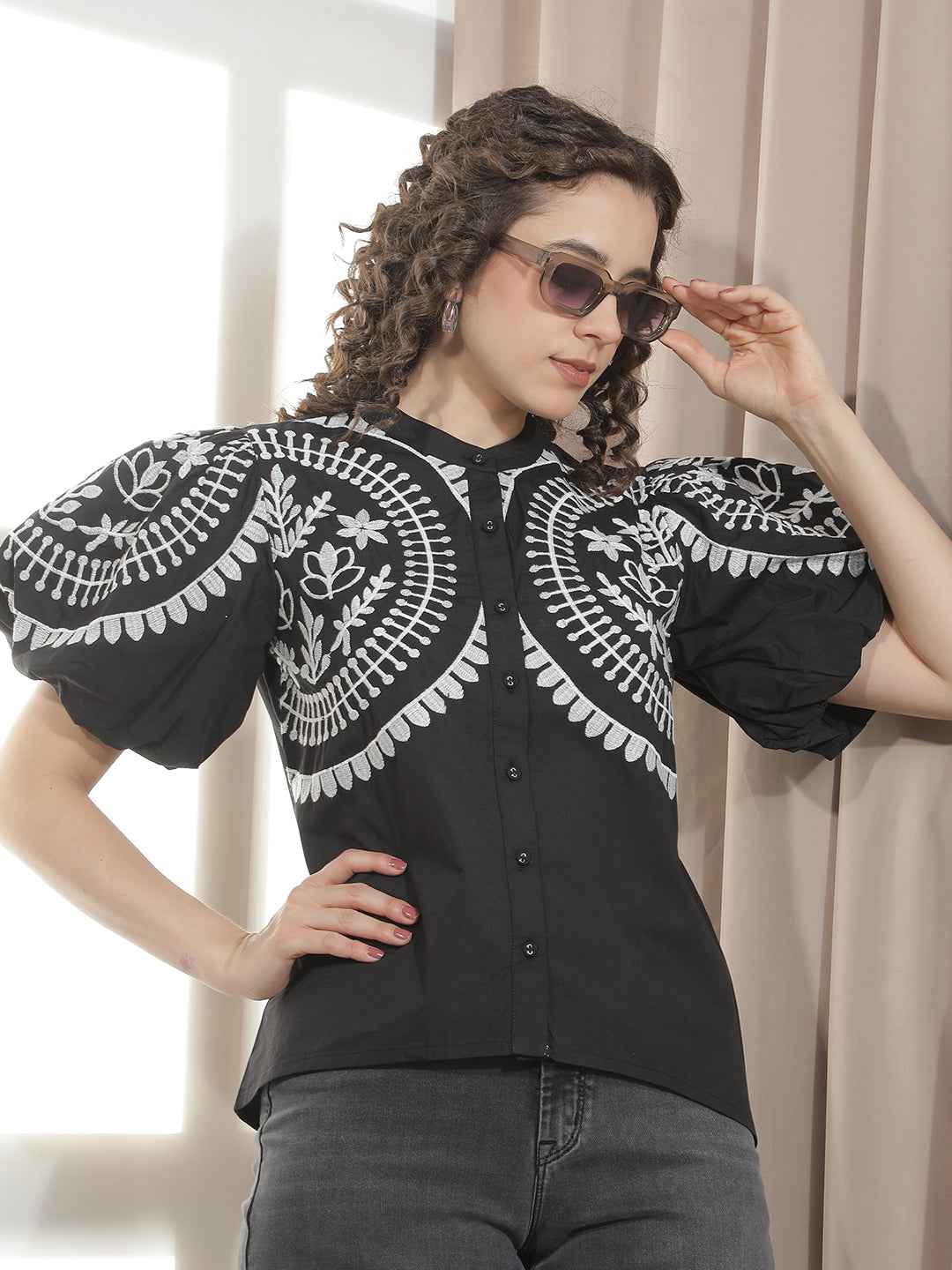 Black 100% Cotton Embroidery Shirt