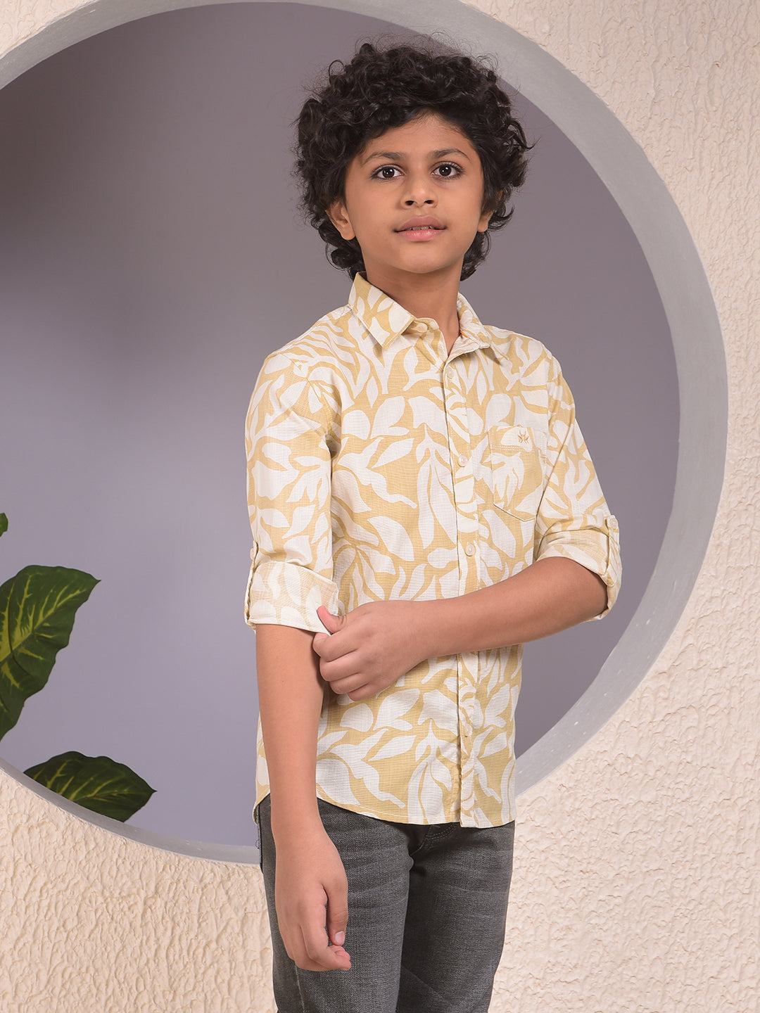 Beige Printed 100% Cotton Shirt