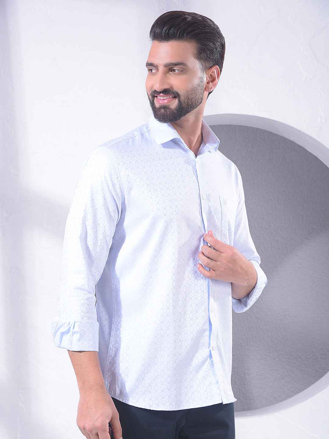 Blue Geometric Print 100% Cotton Shirt