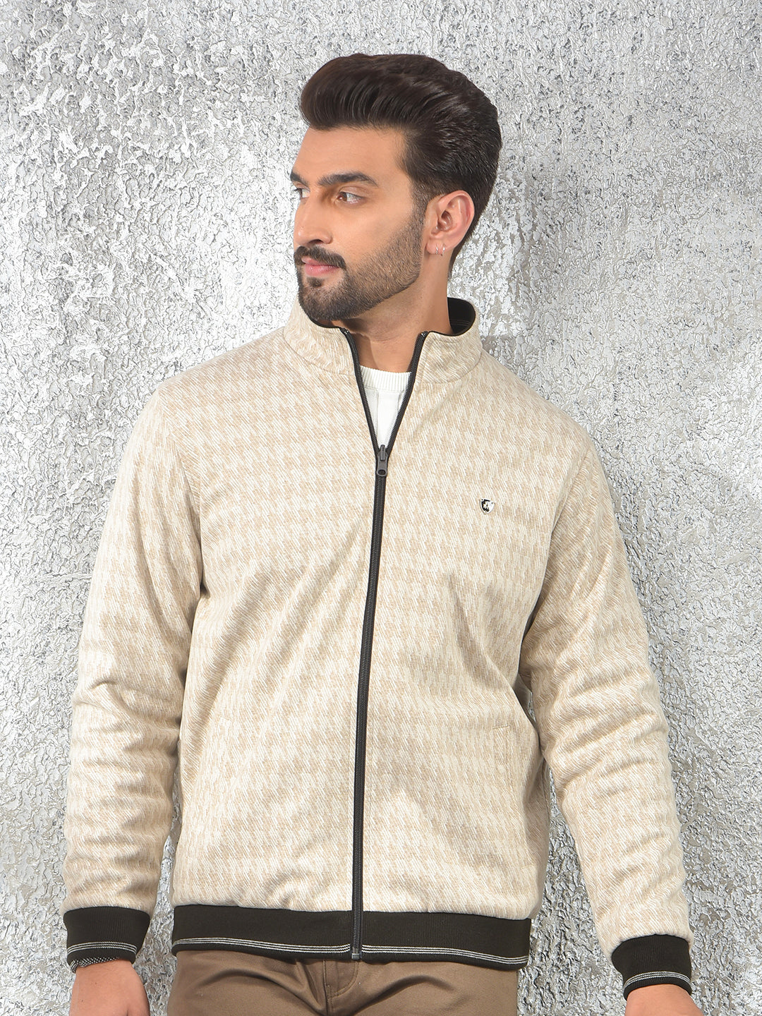 Beige Printed Reversible Jacket