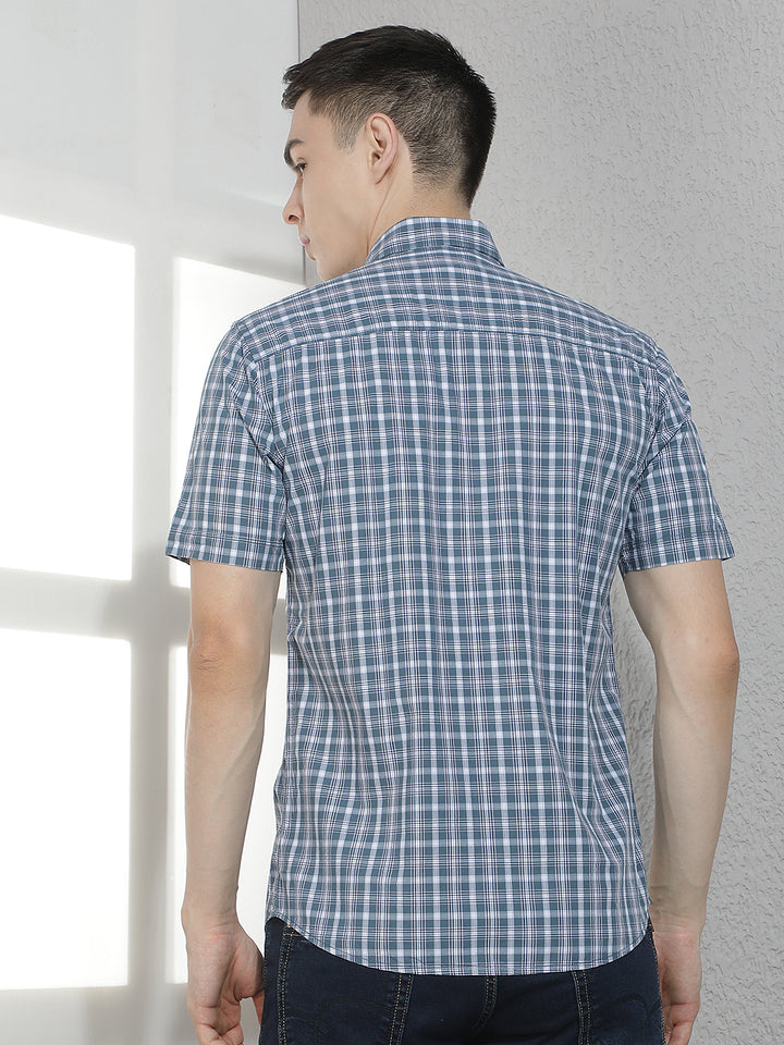 Blue Checked 100% Cotton Shirt-Men Shirts-Crimsoune Club