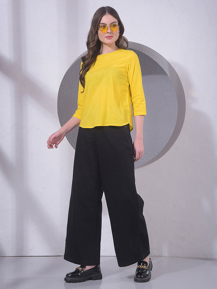 Yellow Embroidered 100% Cotton Top