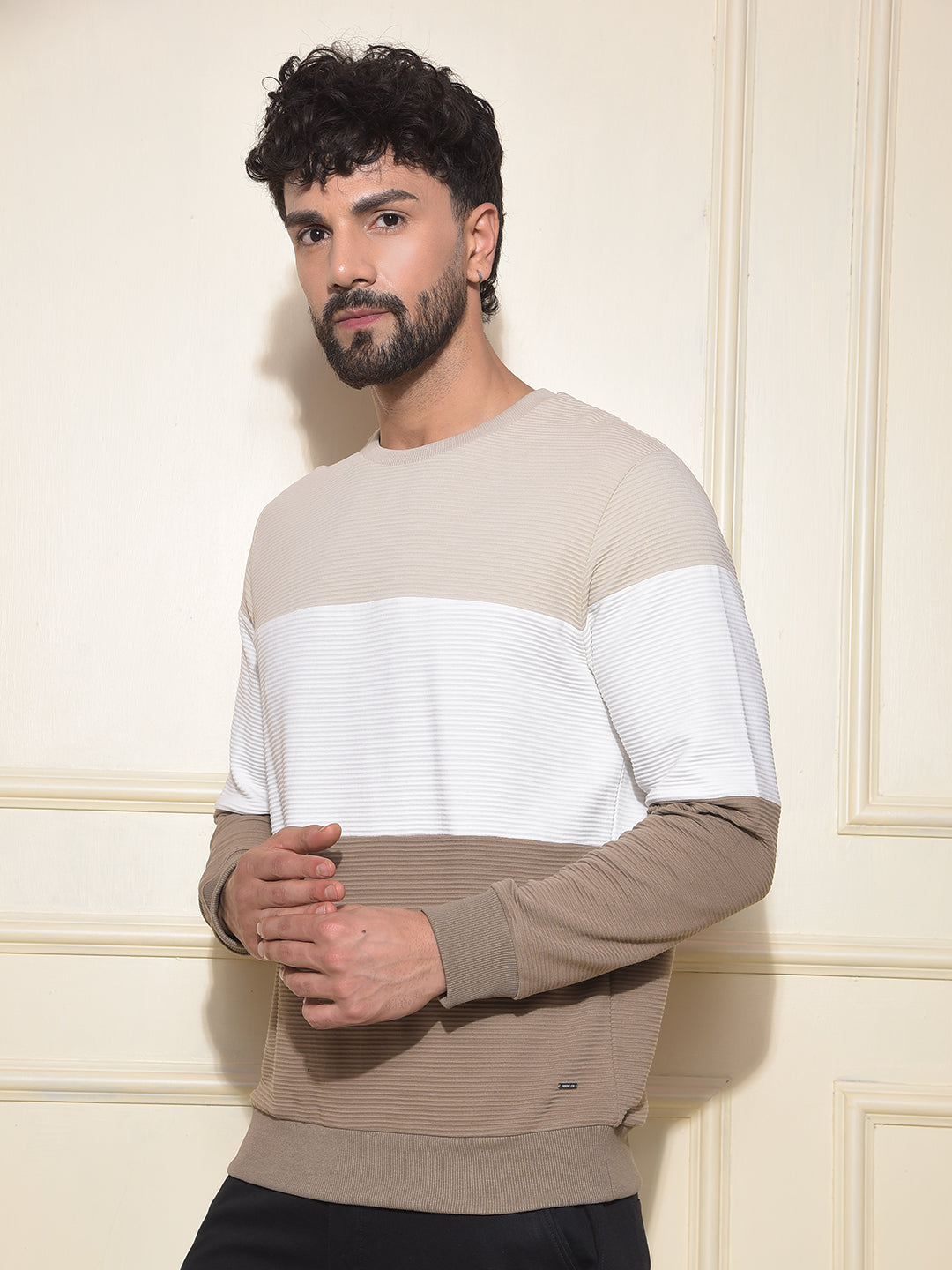 Beige Color-Block Pure Cotton Sweatshirt