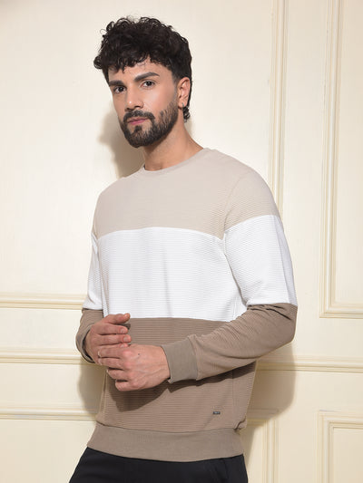 Beige Color-Block Pure Cotton Sweatshirt