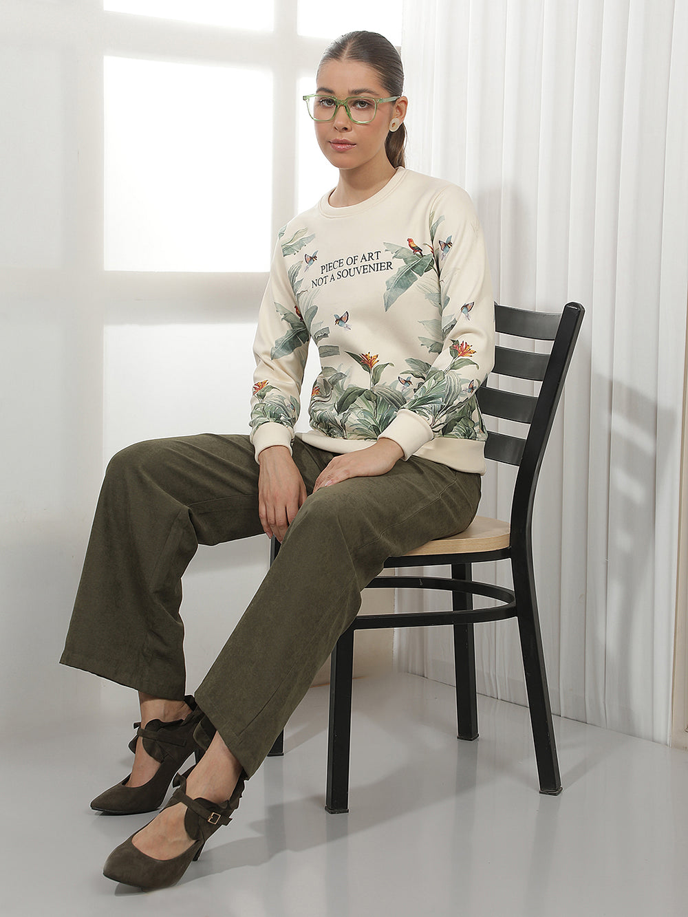 Cream Botanical Print Sweatshirt