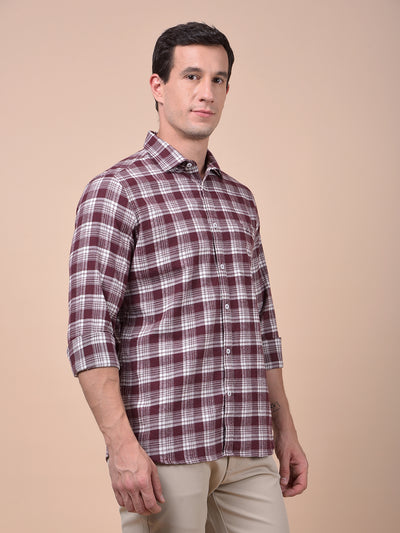 Maroon Checked 100% Cotton Shirt