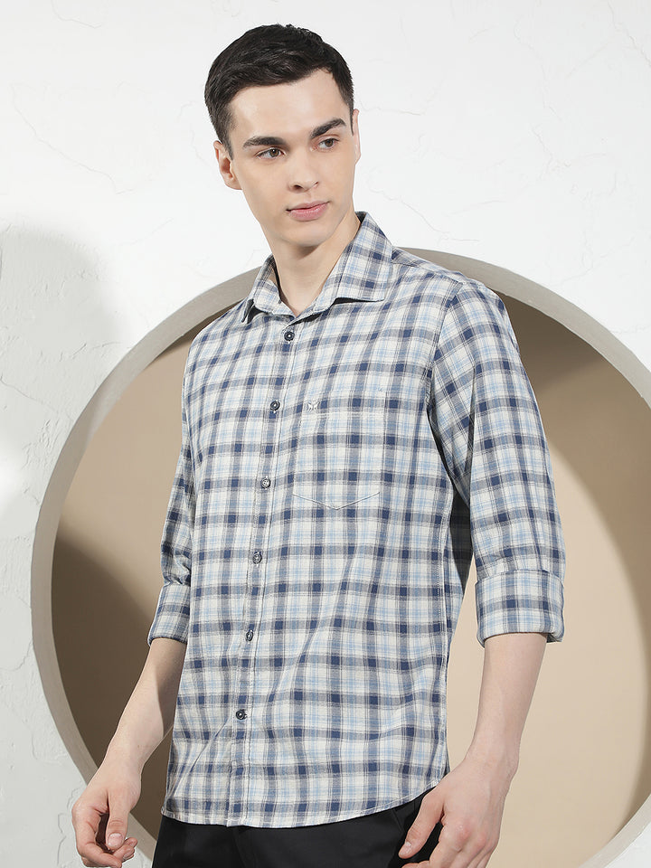 Blue Checked 100% Cotton Shirt
