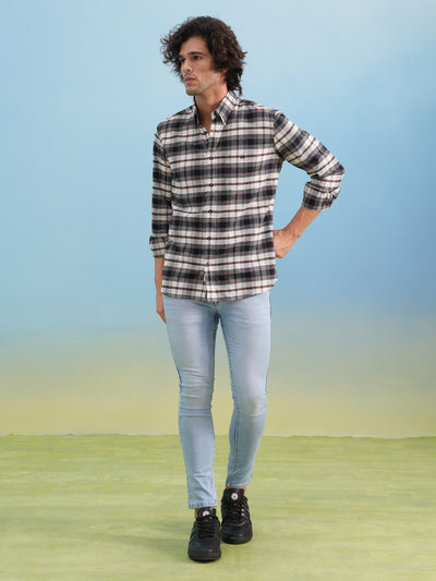 Brown Checked 100% Cotton Button-Down Collar Shirt