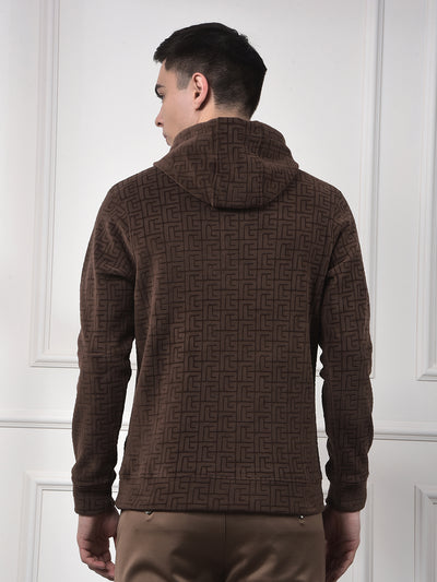Brown Jacquard Hooded Neck Sweatshirt