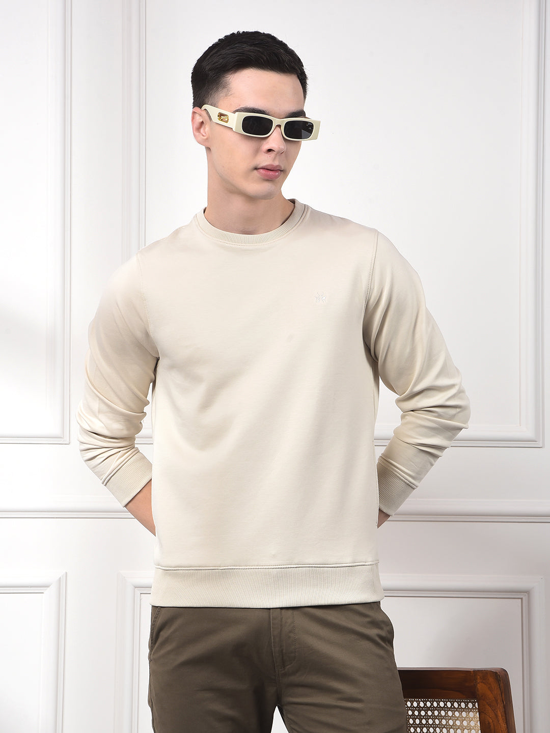 Beige Typographic Print Sweatshirt