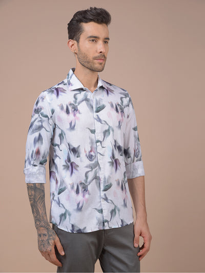 Multi-Color Floral Print Linen Shirt