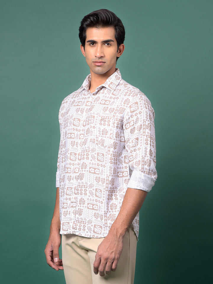 Brown Floral Print Shirt-Men Shirts-Crimsoune Club