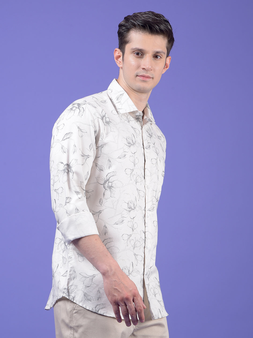 White Floral Print Shirt