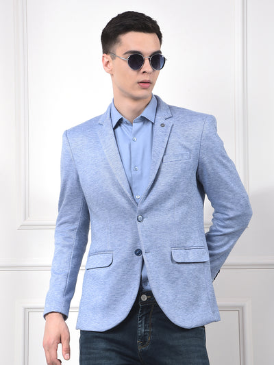 Blue Jacquard Notched Lapel Single-Breasted Blazer