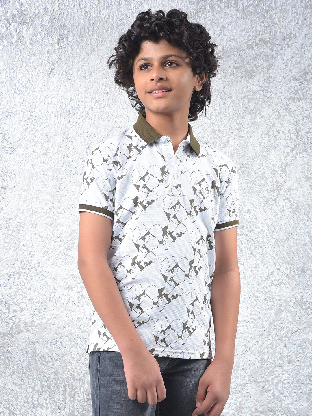 Olive Printed Polo Neck T-Shirt