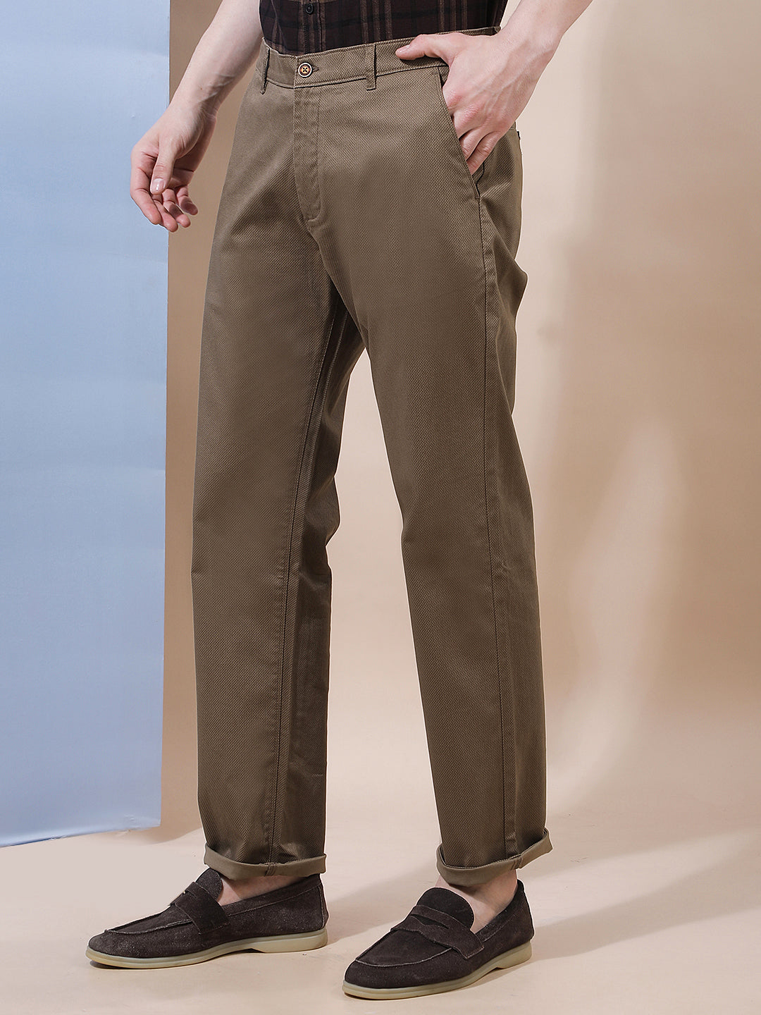 Brown Printed Straight Trousers