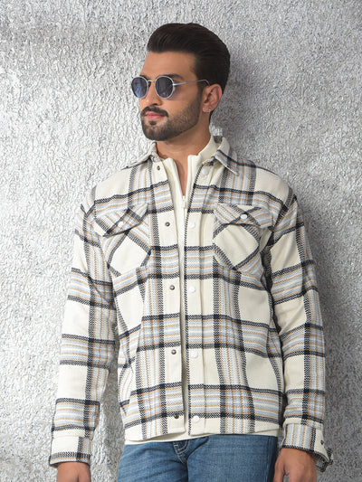 White Checked Knitted Shacket