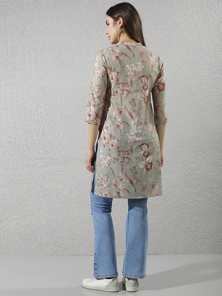 Green Floral Print Top