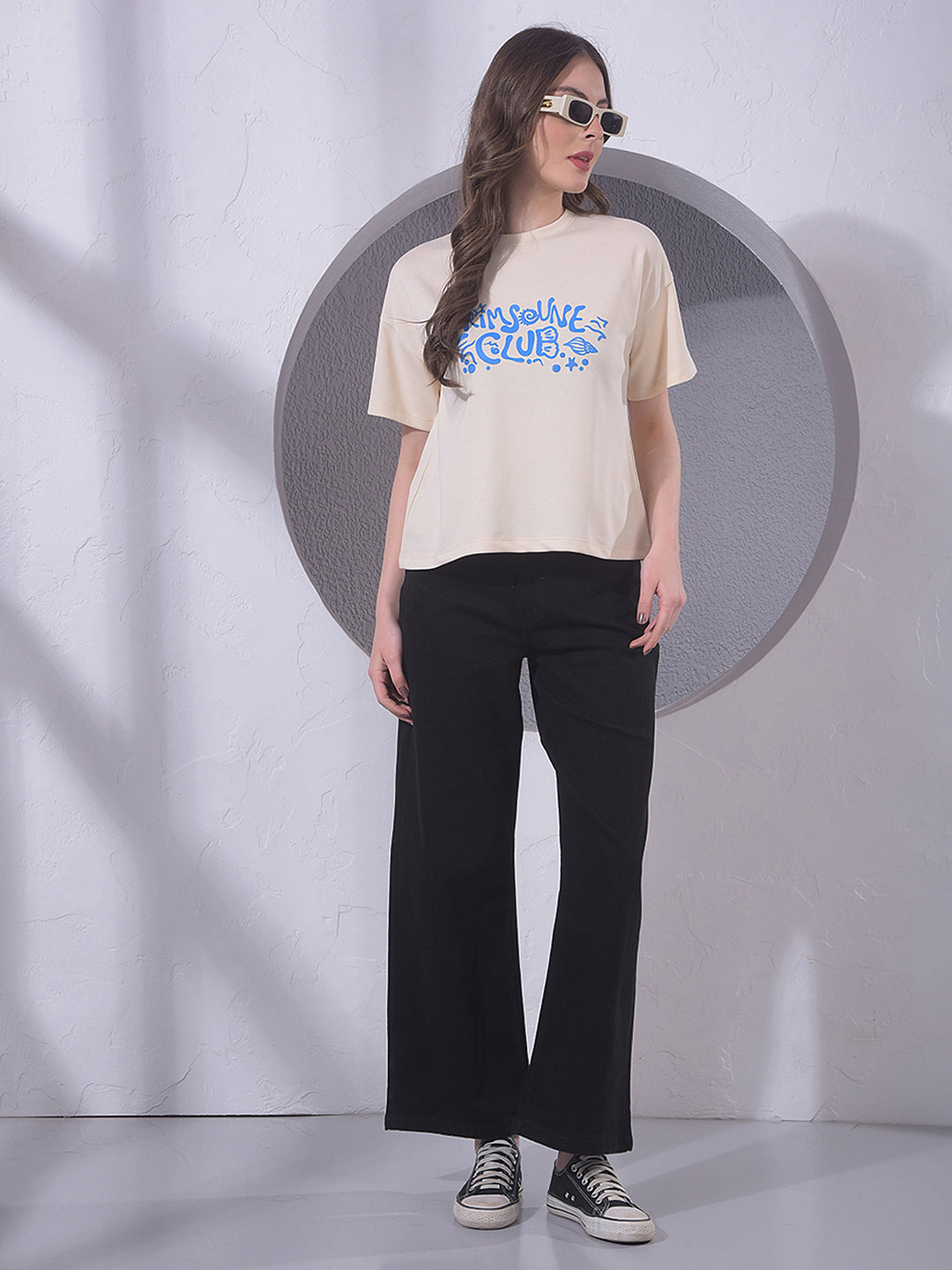 Beige Typographic Print T-Shirt