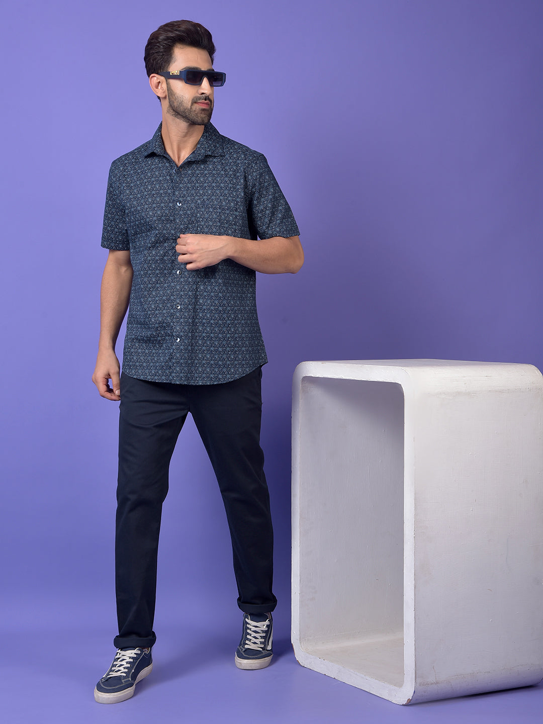 Navy Blue Printed Shirt