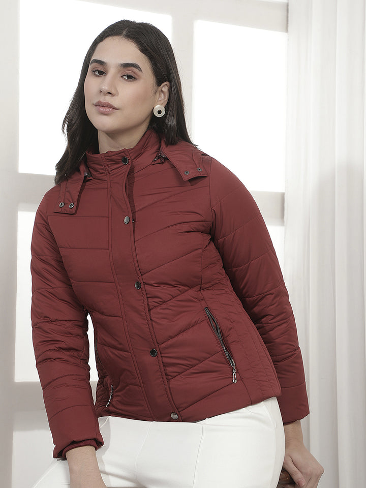 Wine Hooded Puffer Jacket