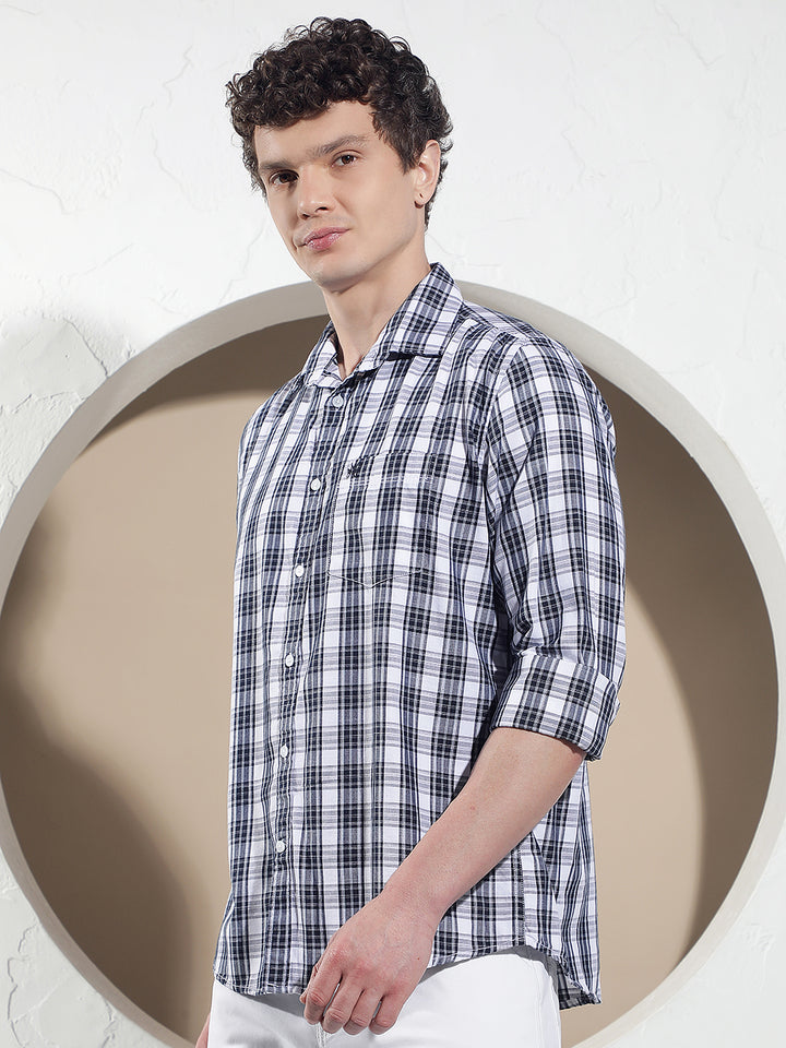 Navy Blue Checked Shirt