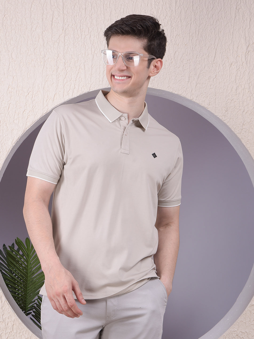 Beige Polo-Neck T-Shirt