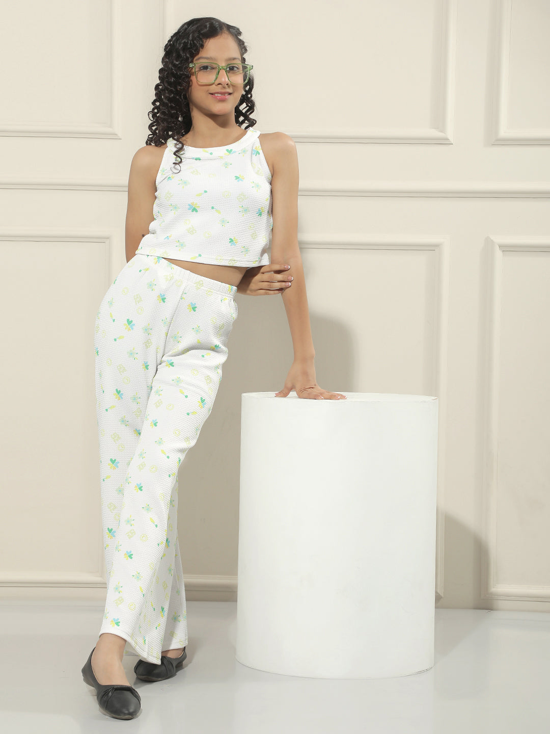 Cream Floral Print Palazzos