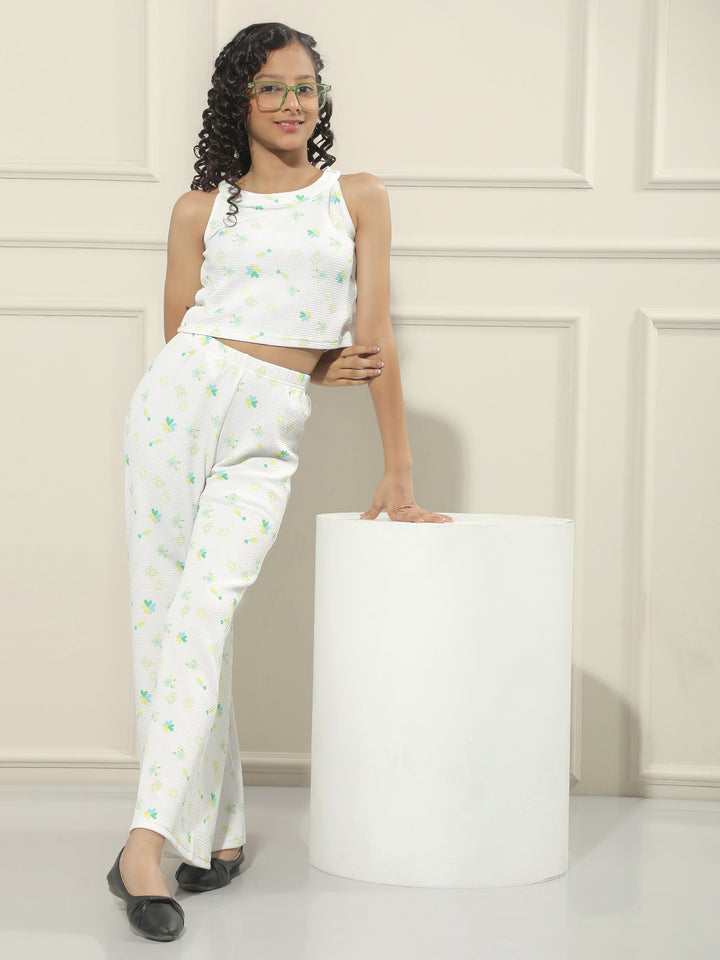 Cream Floral Print Palazzos