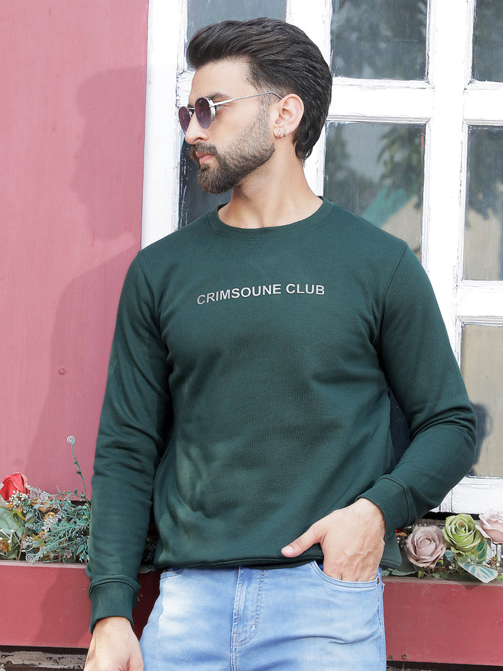 Green Typographic Print Round Neck Sweatshirt