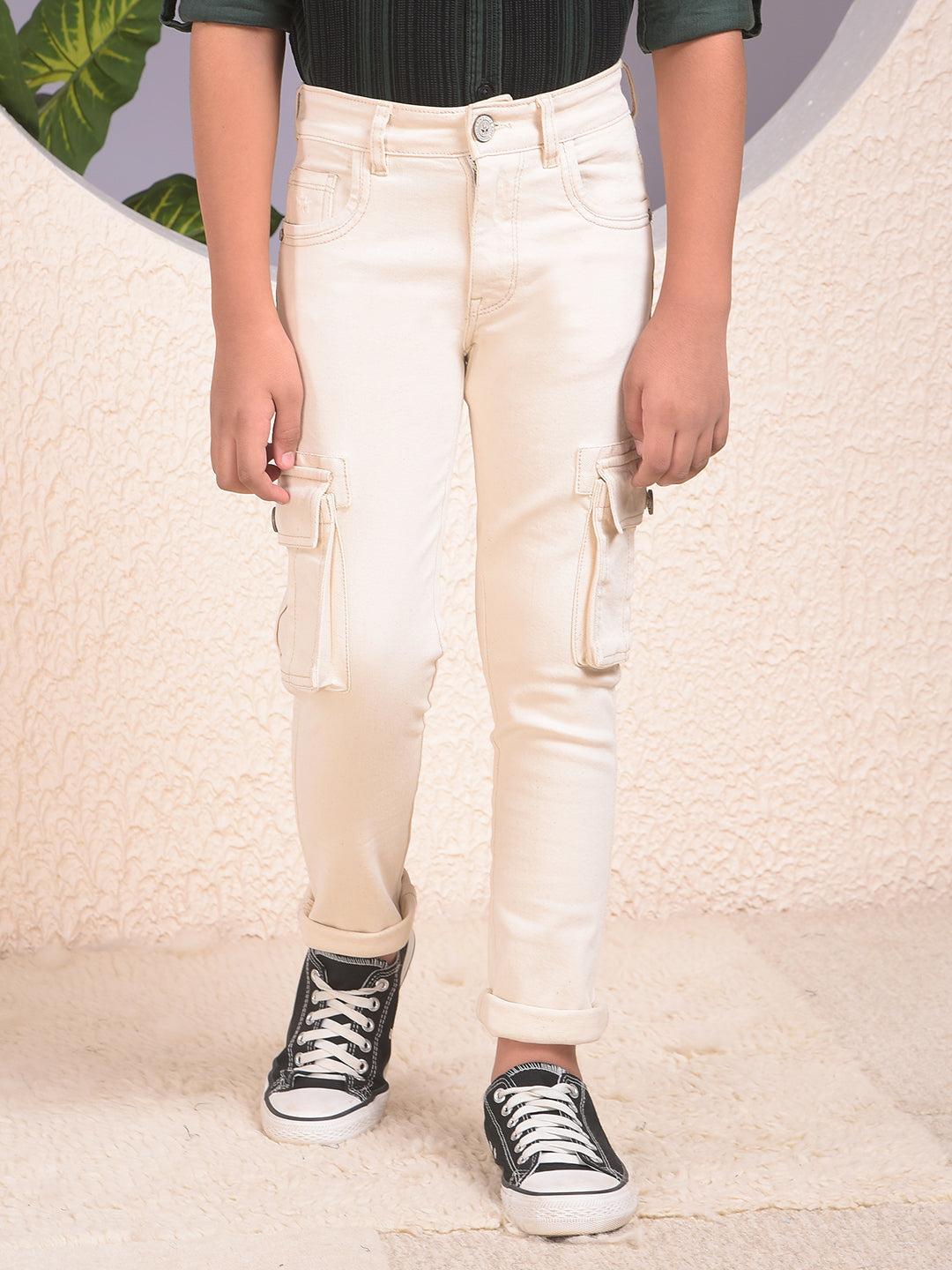 Beige Straight Cargo Jeans